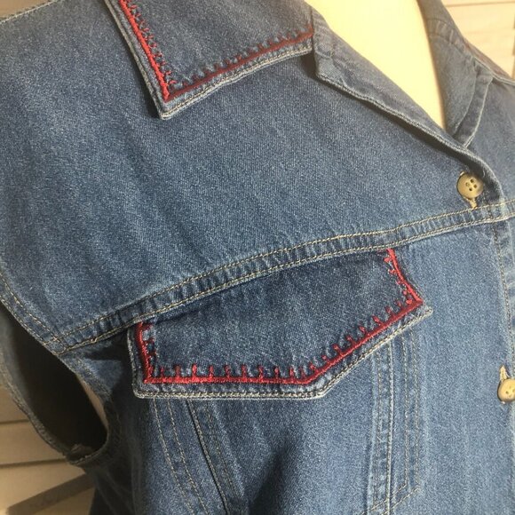 Vintage 90s Y2K Denim Vest Embroidered Floral Cotton 2X - Picture 6 of 12